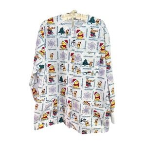 Disney Winnie the Pooh Christmas Scrub Top Medium White Vintage Y2K Made in USA